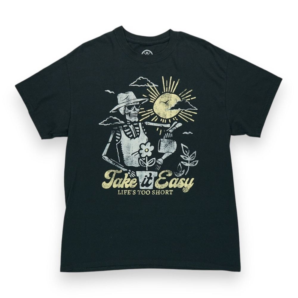 DOM Life's Too Short Take It Easy Skeleton Black T-shirt Men's‎ Large Men's